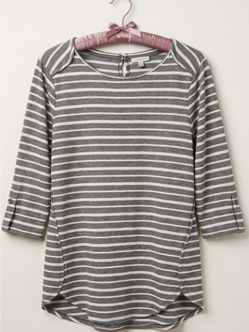 Chico's Gray & White Striped Long-Sleeve Tee